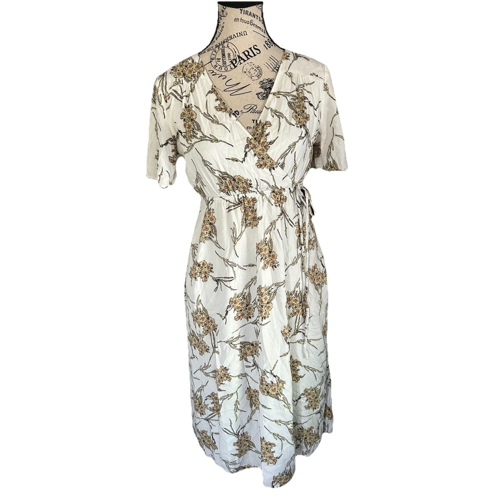 Women's Ijoah White Floral Lined Midi‎ Short Sleeve Dress Size S Fairycore